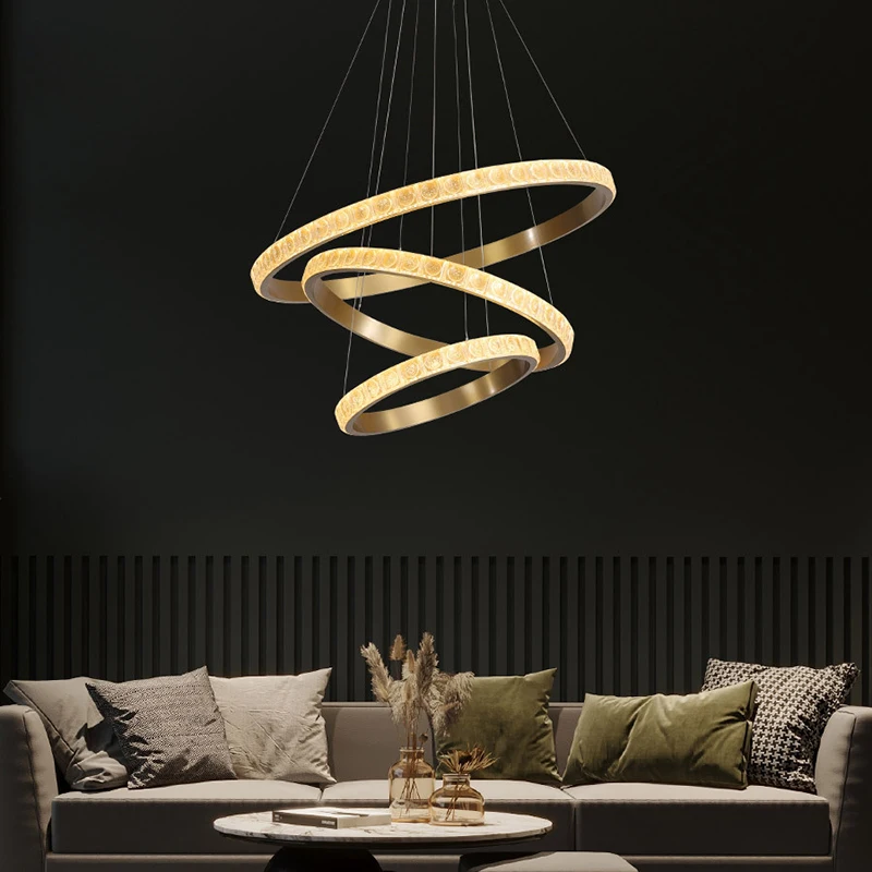 

Modern Copper Led Pendant Lights Living Room Decor Led Pendant Lamp DIY Rings Hanging Light Fixtures Black Suspension Luminaire