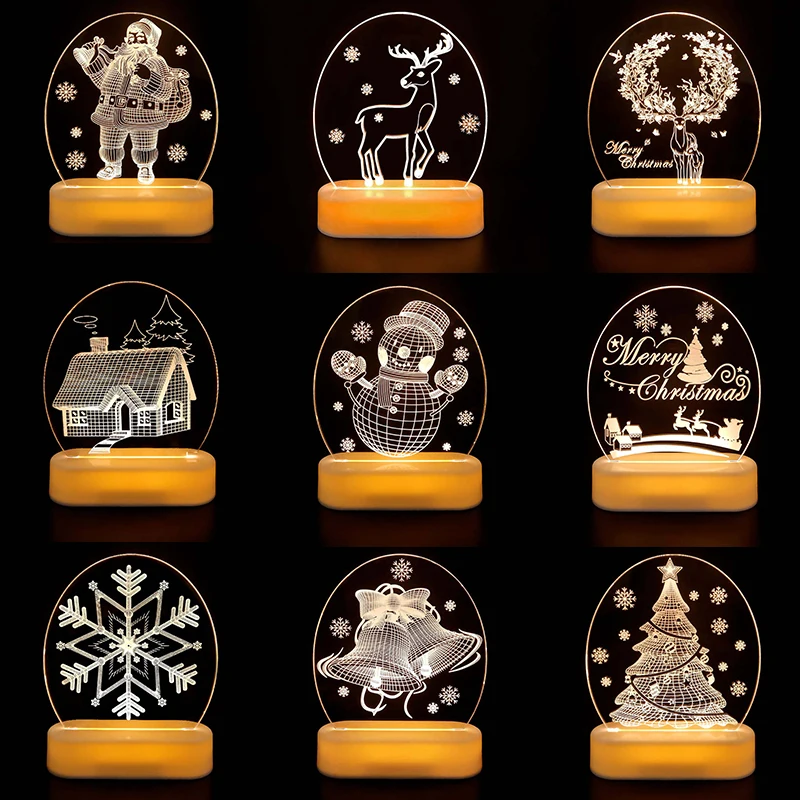 

Merry Christmas 3D LED Lights Christmas Party Decoration Desktop Ornaments Children's Room Night Light Bedside Lamp Xmas Gift