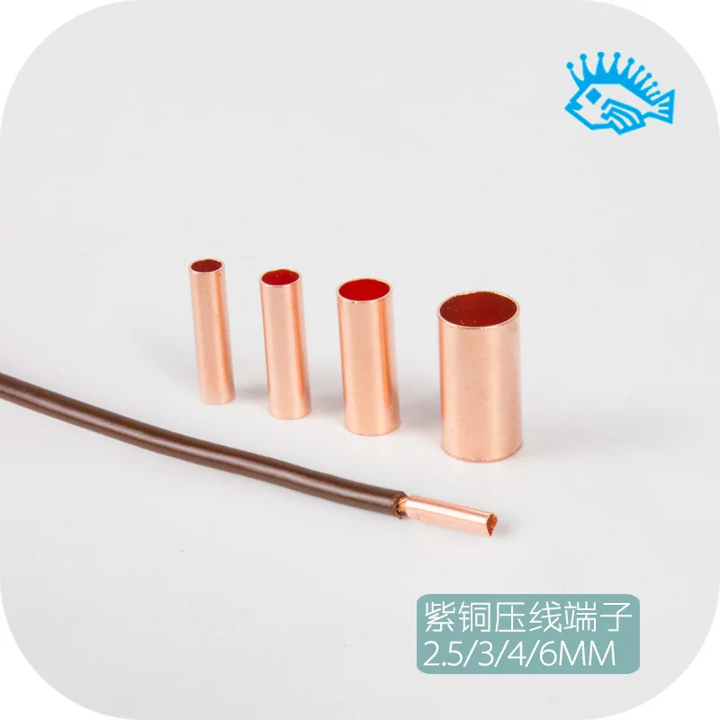 

10pcs/100pcs Copper wiring tube Terminal block Audio fever wiring copper tube Crimp copper sleeve 2.5/3/4/6 mm 2