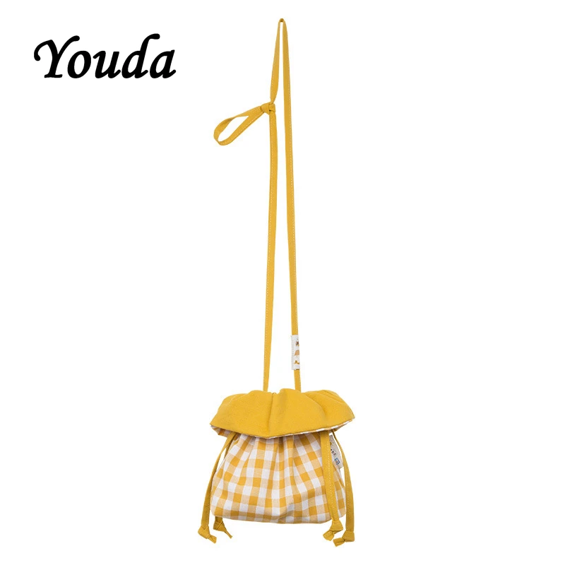 Youda новый оригинальный сплошной цвет решетка японская сумка-ведро в студенческом
