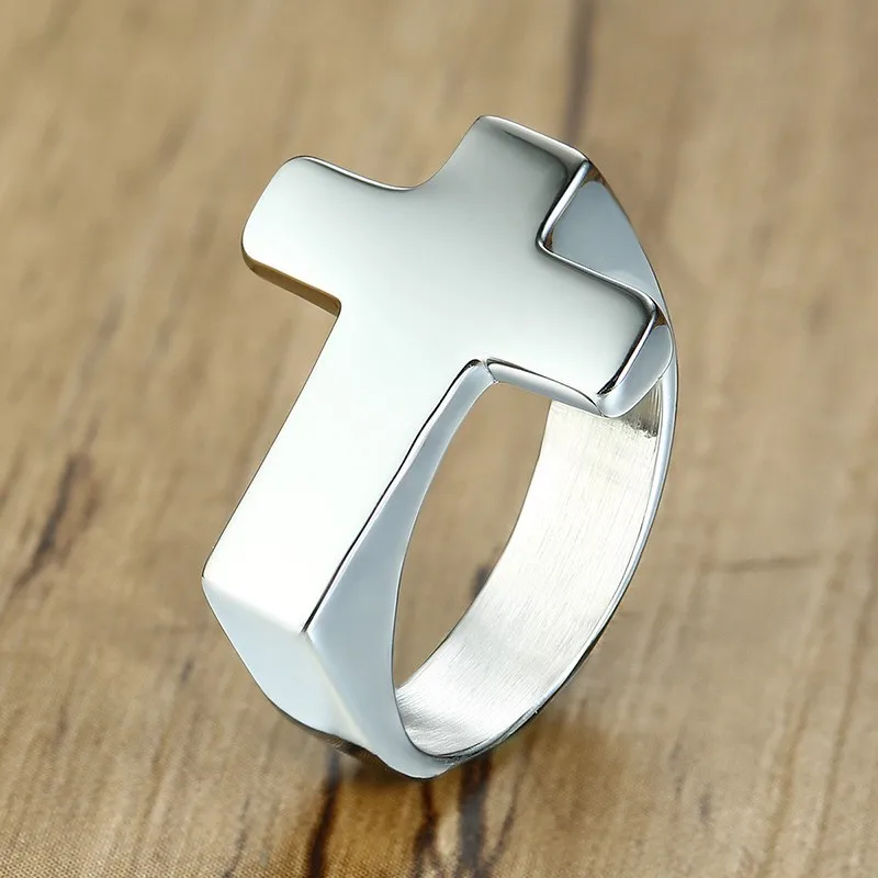 Sideways Cross Ring Men Stainless Steel Solid Metallic Crucifix Band Plain Rings | Украшения и аксессуары