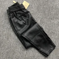 winter fashion womens thick genuine leather pants high waist casual sheep skin trousers female black stretch pencil pants f520