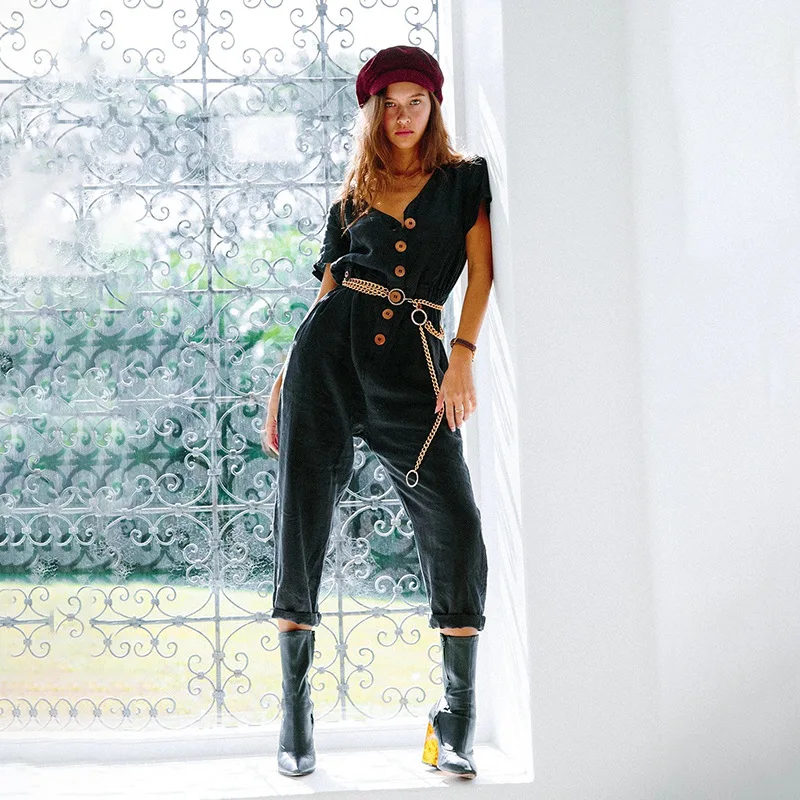 Женский весенний комбинезон на пуговицах повседневный Свободный завязках