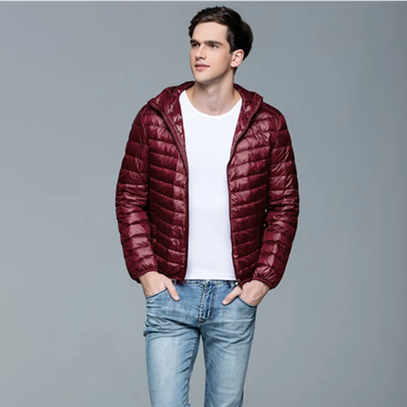 Winter Jacket Men Coat Duck Down Jacket New Ultra Light Thin Hooded Down Coat Portable Windproof Puffer Parkas Male Overcoat