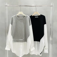 new spring pullovers female loose long hoody false two hoodie splicing shirt womens long style tie in white shirt tops