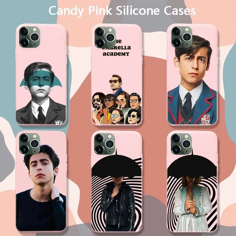 

Cartoon The Umbrella Academy Phone Case For Iphone 6 6s 7 8 Plus XR X XS XSmax 11 12 Pro Mini Max Candy Pink Silicone Cover