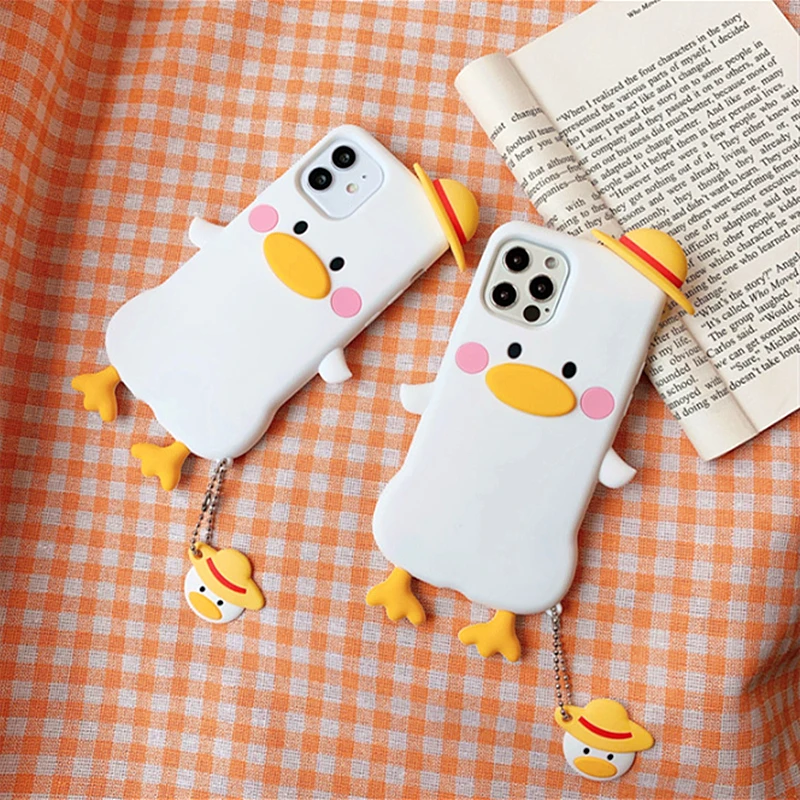 

3D Cute Hat Duck Silicone Phone Case For iphone 12Pro Max Cases 11Pro MAX XS MAX XR XS X 6 7 8Plus Cartoon duck Soft Cover Coque