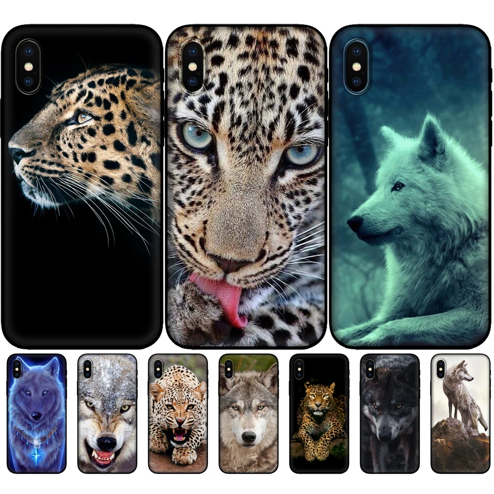 

For iPhone 5 5S SE 6 6S 7 8 Plus X 10 XR XS MAX Case Back Phone Cover FOR iPhone 6 iPhone 6S Animal wolf cheetah black tpu case
