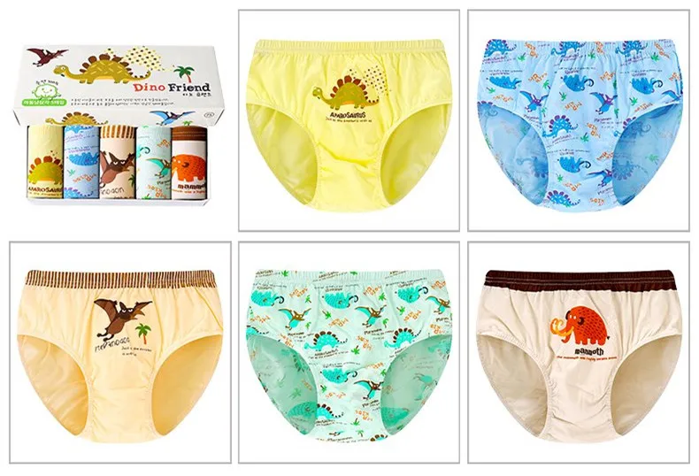 5 шт. с рисунком динозавр для мальчиков трусы изображением животных эластичные