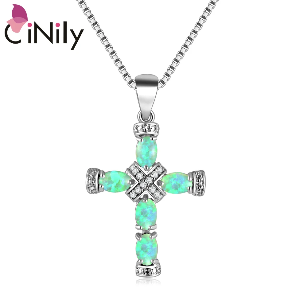 

CiNily Created Fire Opal Zircon Cross SilverPlated Cocktail Party Fully-Jewelled Female Women Pendant OD7090-92