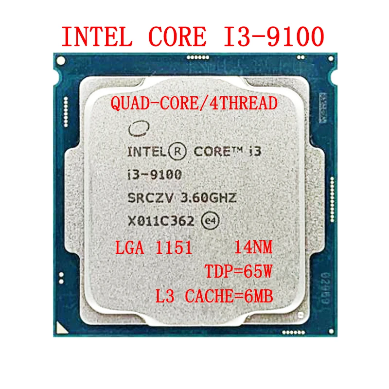 

Intel Core i3-9100 Processor i3 9100 6M cache, up to 4.20 GHz,14nm,65W,LGA 1151 Quad-Core Desktop CPU Support DDR4-2400
