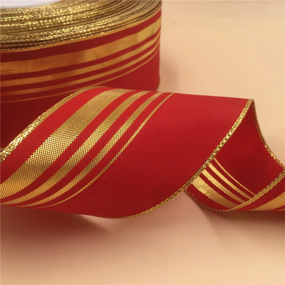 63 мм золотой край полосы металлик красная атласная лента для свадебного