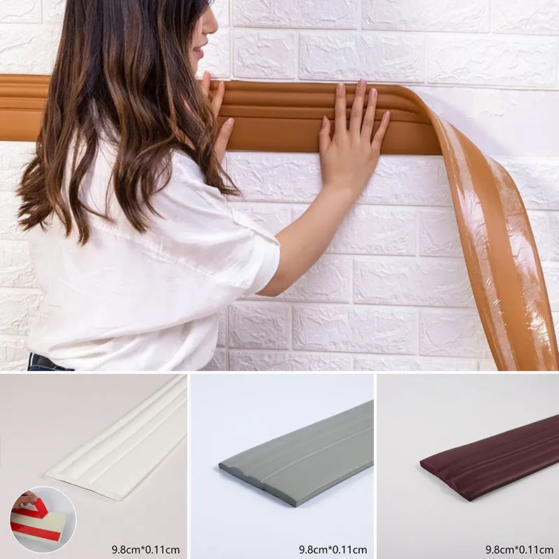 

1M 3D Self-adhesive Decor Moldings Flexible Foam Floor Skirting Line Waterproof Wall Border Modeling DIY Home Wall Decor