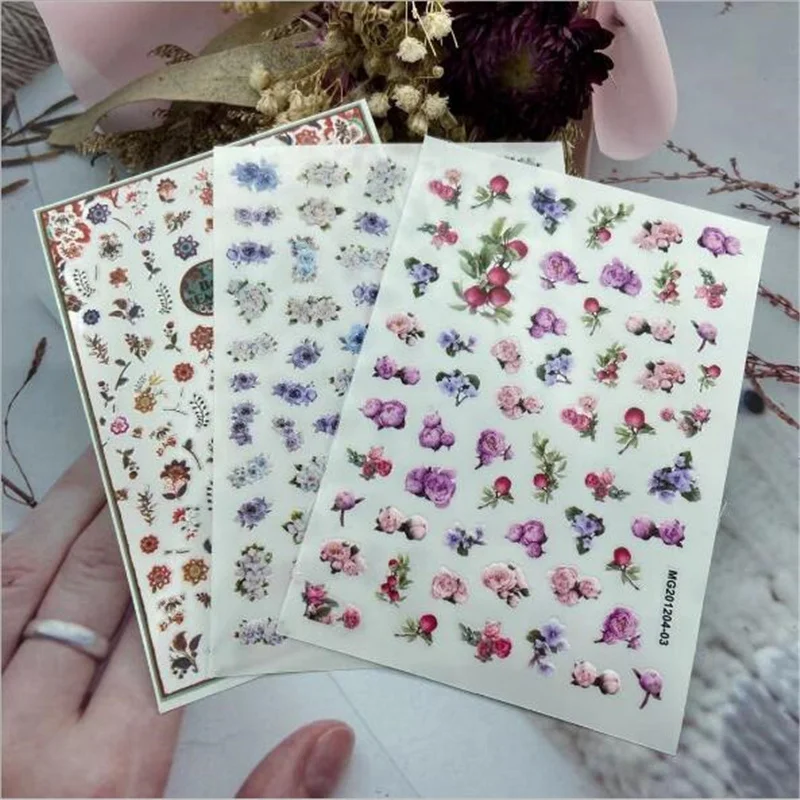 Нетоксичные наклейки для ногтей в японском стиле маленькие цветы фрукты сухие