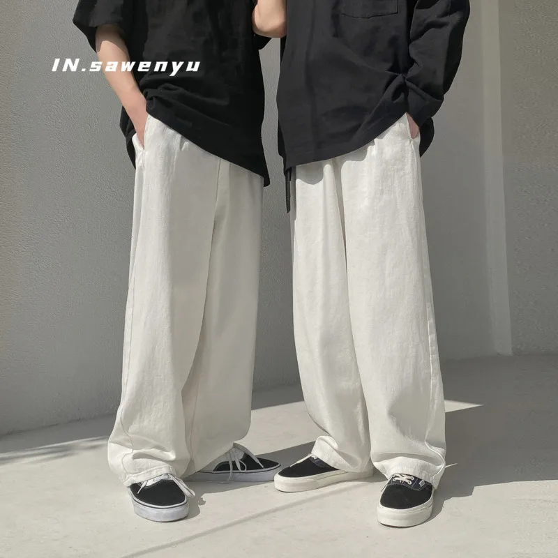 

Korean Cotton Wide-leg Pants Men's Fashion Harajuku Casual Pants Men Streetear Loose Hip-hop Straight-leg Pants Mens Trousers