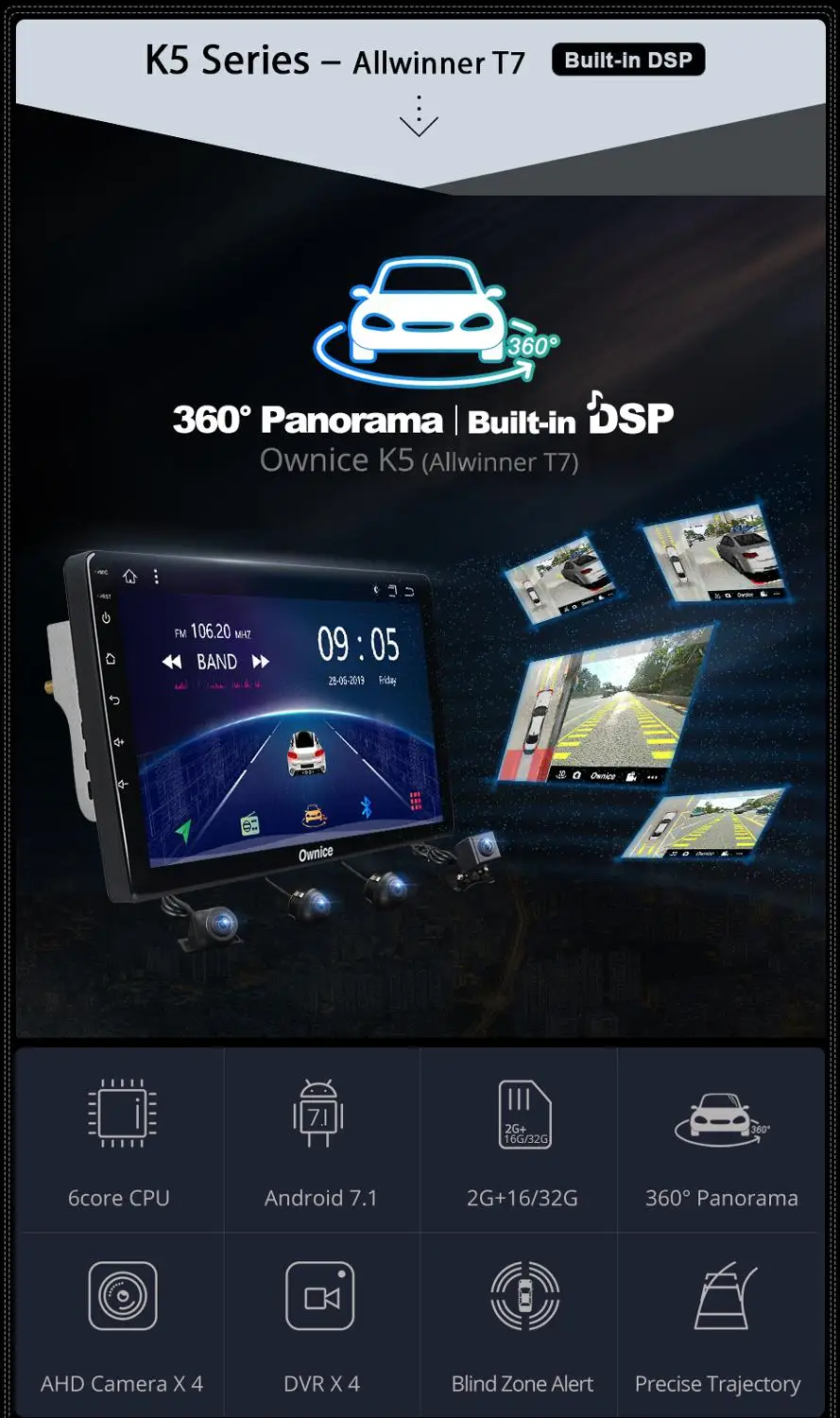 Ownice 6-ядерный Android 7 1 Автомобильный плеер радио GPS 360 панорамная автомобильная