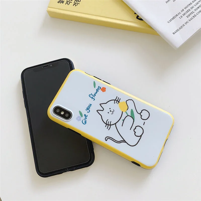Милый белый чехол для телефона с изображением кота из мультфильма iPhone 6 6s 7 8 Plus X Xs