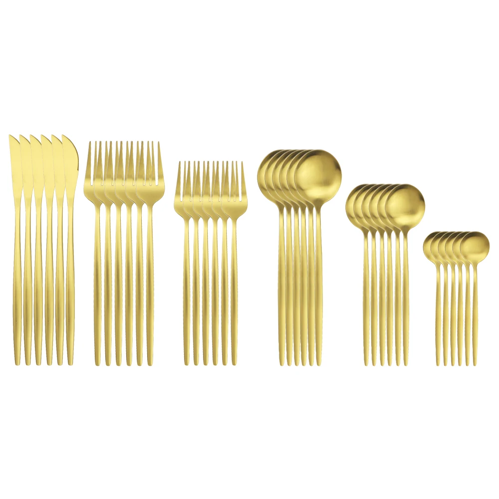 

Matte Gold Dinnerware 36pcs Dessert Coffee Spoons Fork Stainless Steel Cutlery Set Silverware Kitchen Home Party Tableware Set
