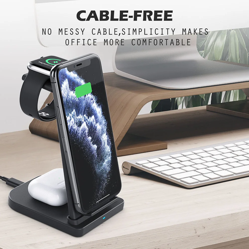 

15W Wireless Charger Holder For iPhone 12 Pro Max MIni Pro 3 in1 Fast Charging Dock Station For Apple Watch Airpods Pro Charger