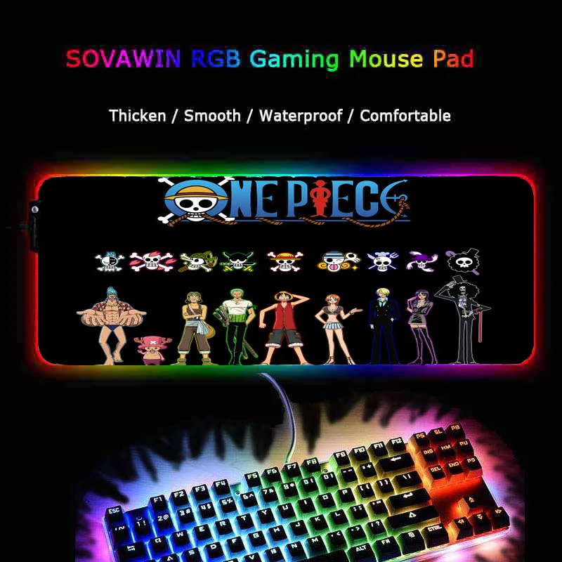 

XGZ Hot Japn Anime One Piece Gaming Mousepad RGB Pad Mice LED Backlit 7 Colors L XXL Table Mat for Laptop PC Computer Mice Mats