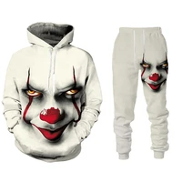 mens hoodies sweatpants 2 piece set men sportswear tracksuit long sleeve oversized clothing suit autumn 3d demon clown printed