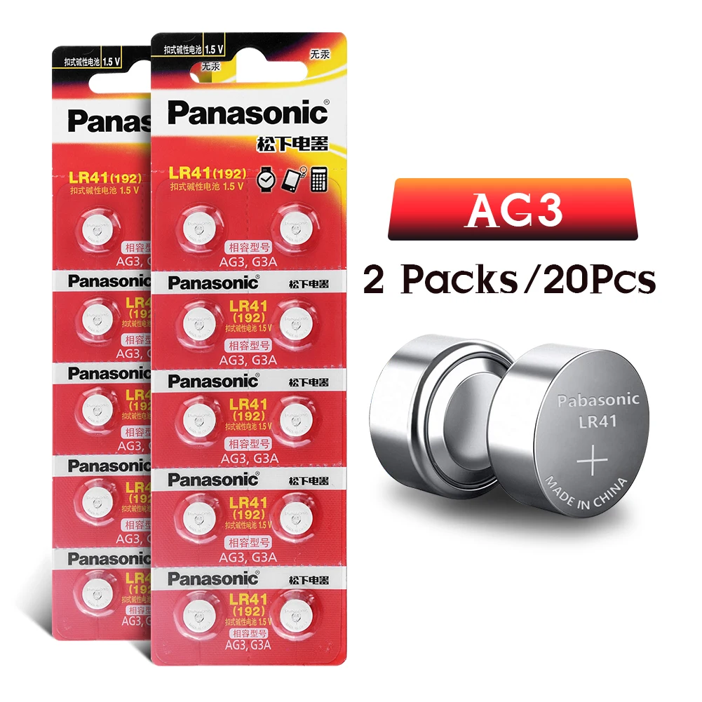 

Panasonic 20 шт. 100% оригинальный AG3 LR41 192 V3GA батарейный блок кнопочного типа 1,5 В для игрушек часов одноразовые батарейки кнопочного типа