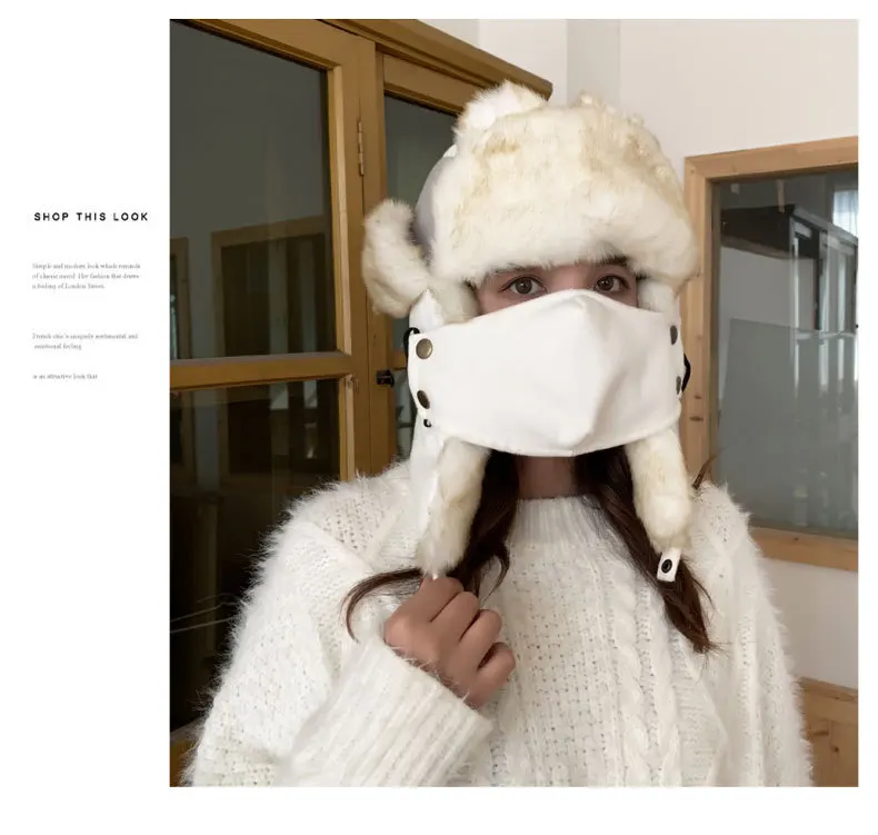 Шапка с вышитыми ушками Lei Feng Русская женские шапки-бомберы Толстая теплая