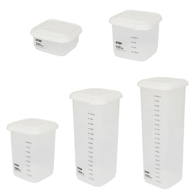

5 Pieces Plastic Transparent Food Storage Container with Airtight Lid Scale Stackable Sealing Cans Kitchen Organizer
