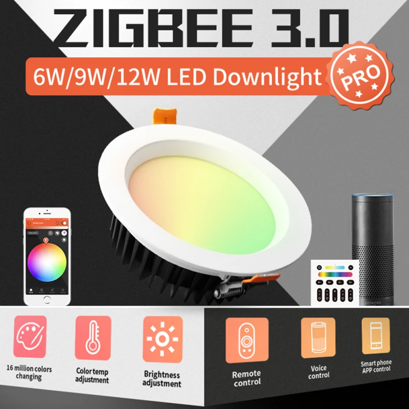 

GLEDOPTO ZigBee 3.0 6W/9W/12W Smart Ceiling Downlight Pro RGBCCT App/Voice/Remote work with Amazon Echo Plus SmartThings HOME