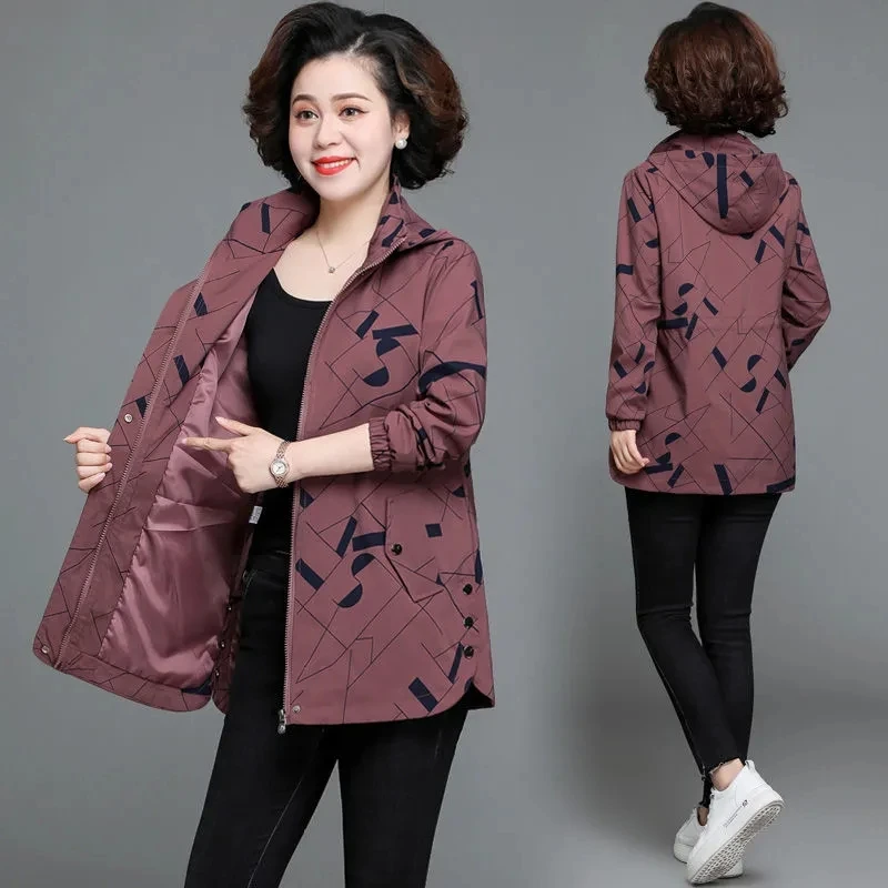 

2021 New Middle-Aged Elderly Jacket Women Spring And Autumn Coat Medium-Length Mothers Loose Large Size6XL Female Windbreaker417