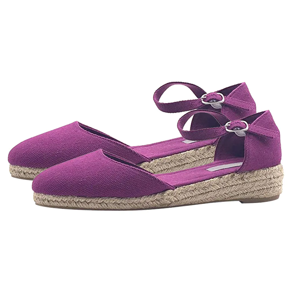 

Women Summer Sandals Solid Color Single Shoes Retro Buckle Sandalias Wedge Platform Flats Ladies Casual Shoes Bag Pumps