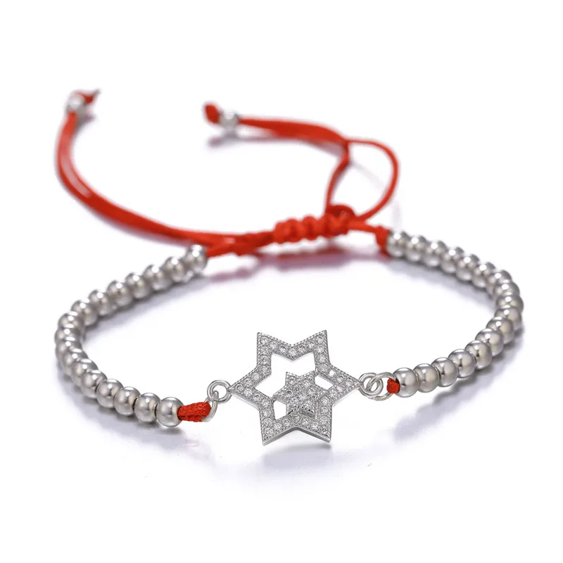 White Gold DIY ремесло ювелирные изделия браслеты с подвесками микро проложить Циркон звезда браслеты со звездой Давида для женщин девушек Регулируемая цепочка иудаизм браслеты - Окраска металла: White Gold