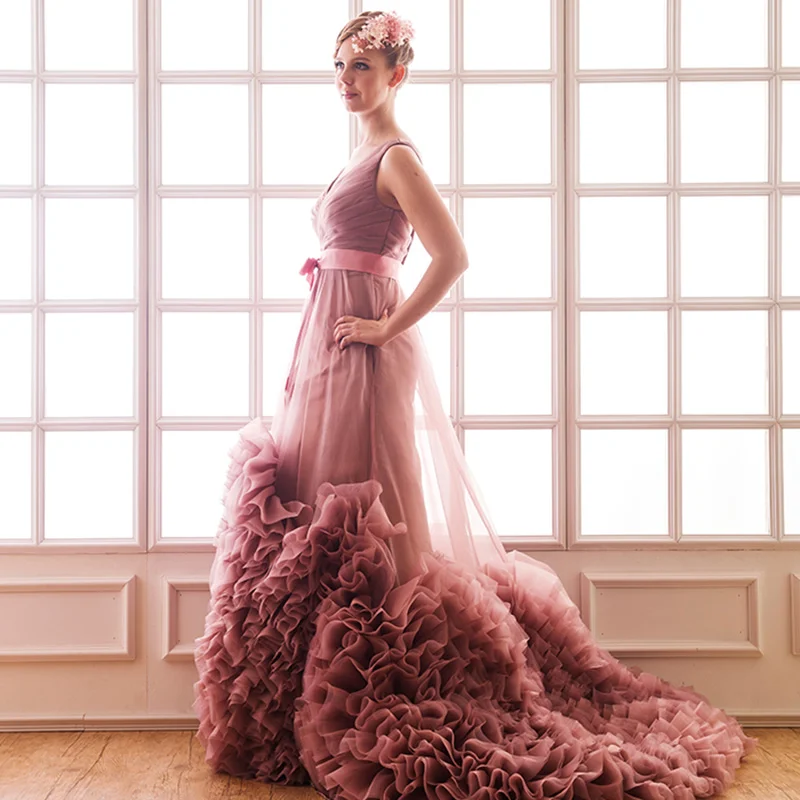 Платье на заказ плюс размер органза с кристаллами поясом морское V образный вырез