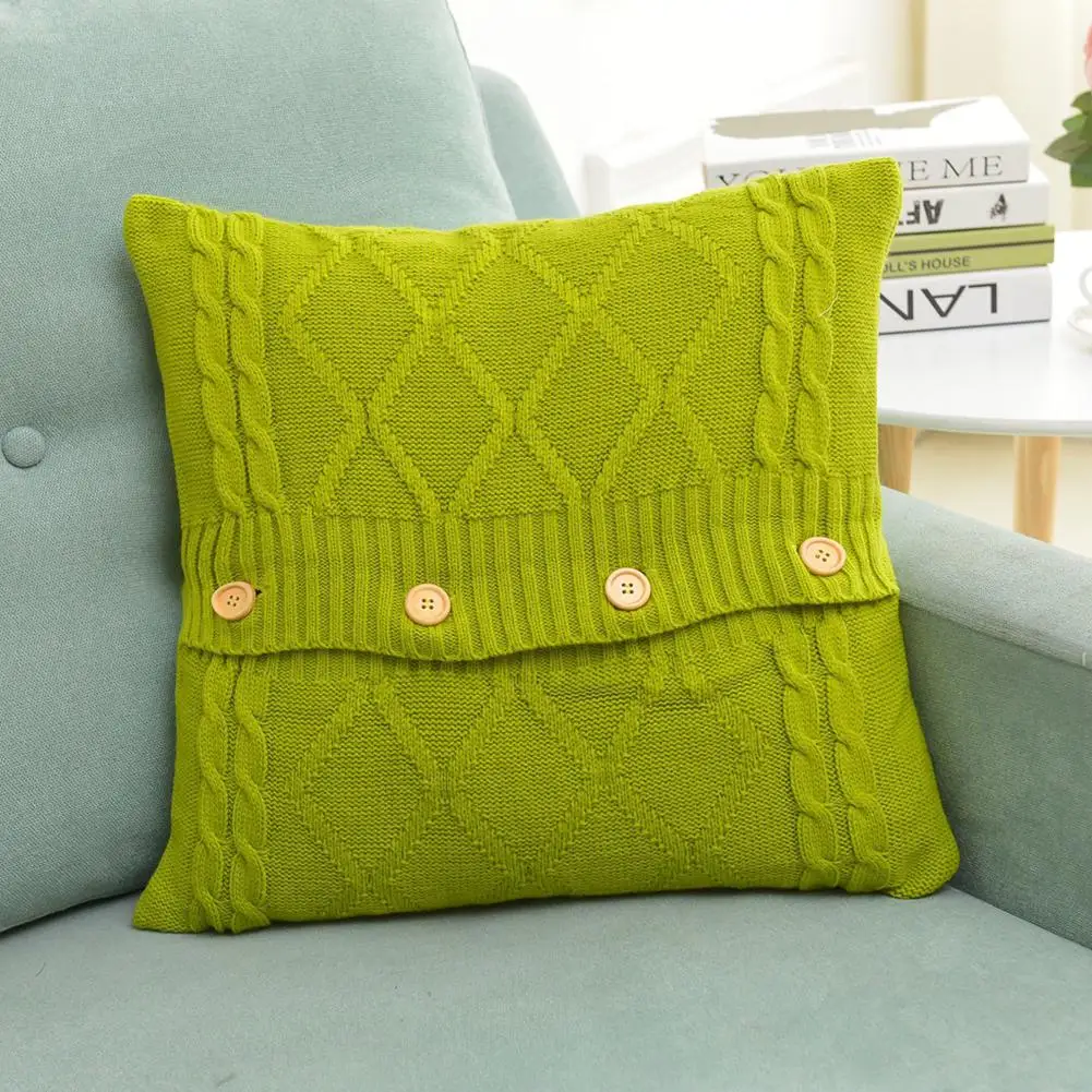 Простая вязаная наволочка с бриллиантами и пуговицами для домашнего декора