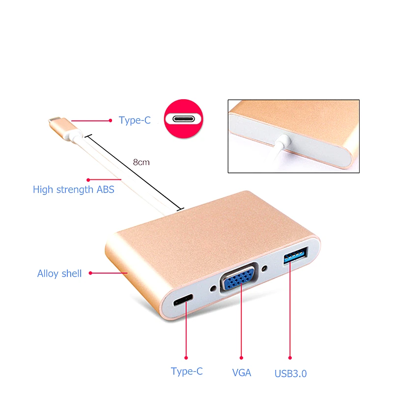 Trumsoon type C USB C to VGA type-C USB 3,0 кабель-адаптер type C to VGA конвертер для нового Macbook Chromebook