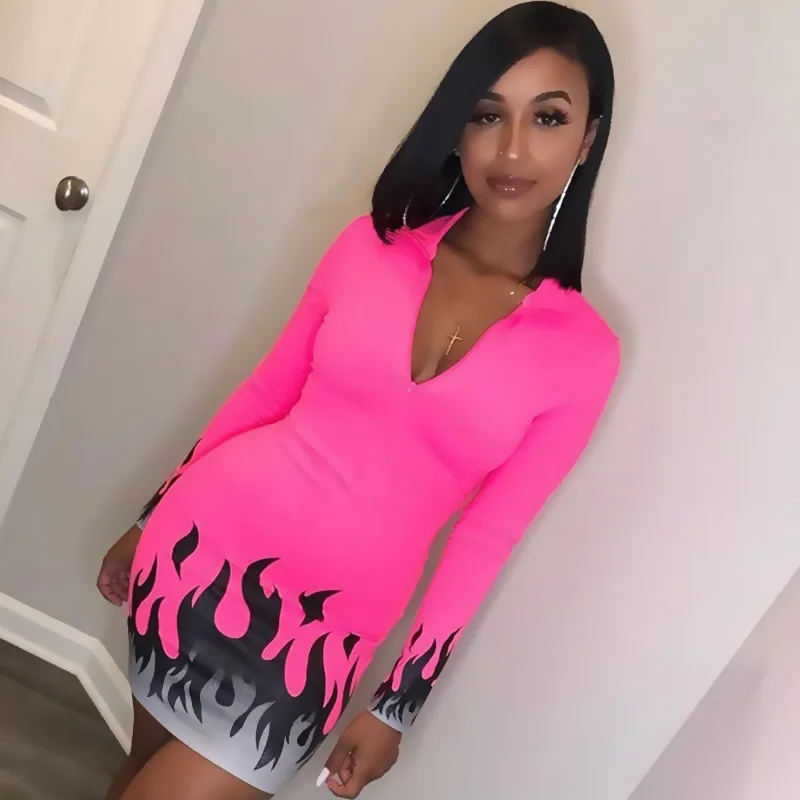 Женское облегающее платье Shestyle с неоновым принтом на молнии осеннее высоким