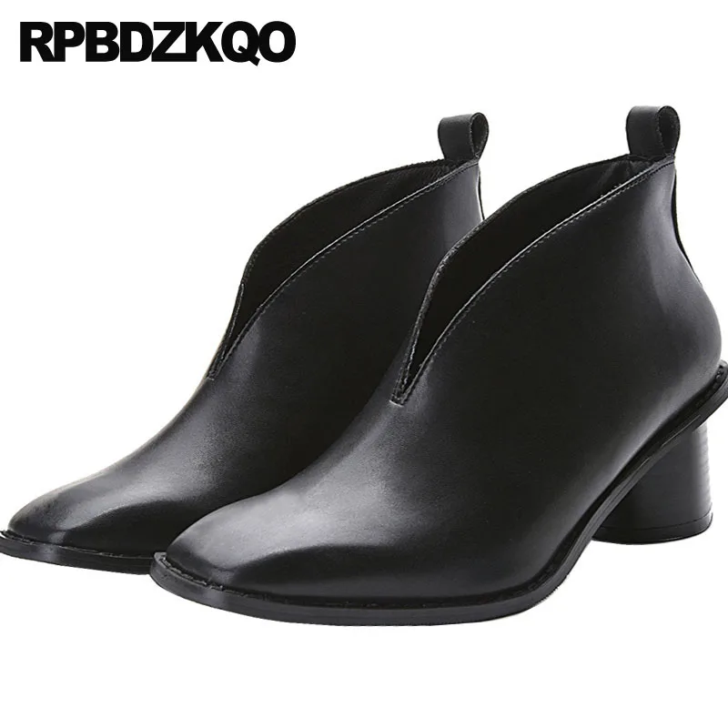 Женские винтажные туфли лодочки на толстом меху с квадратным носком высоком