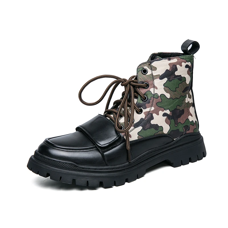 

Camouflage high barrel canvas leather rubber soled Martin boots men's outdoor hiking climbing walking casual shoes plus size--46