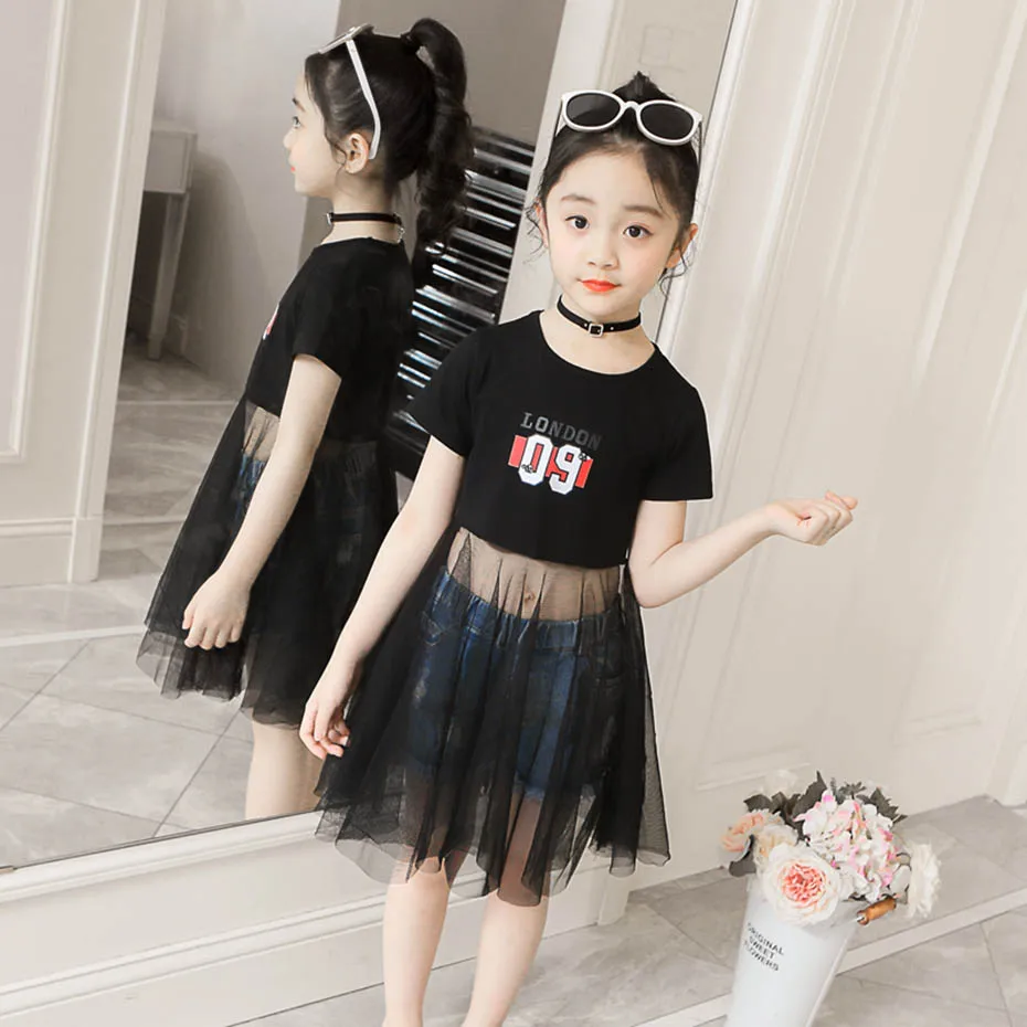 Детское Сетчатое платье с буквенным принтом на возраст 6 8 10 12 14|Комплекты одежды