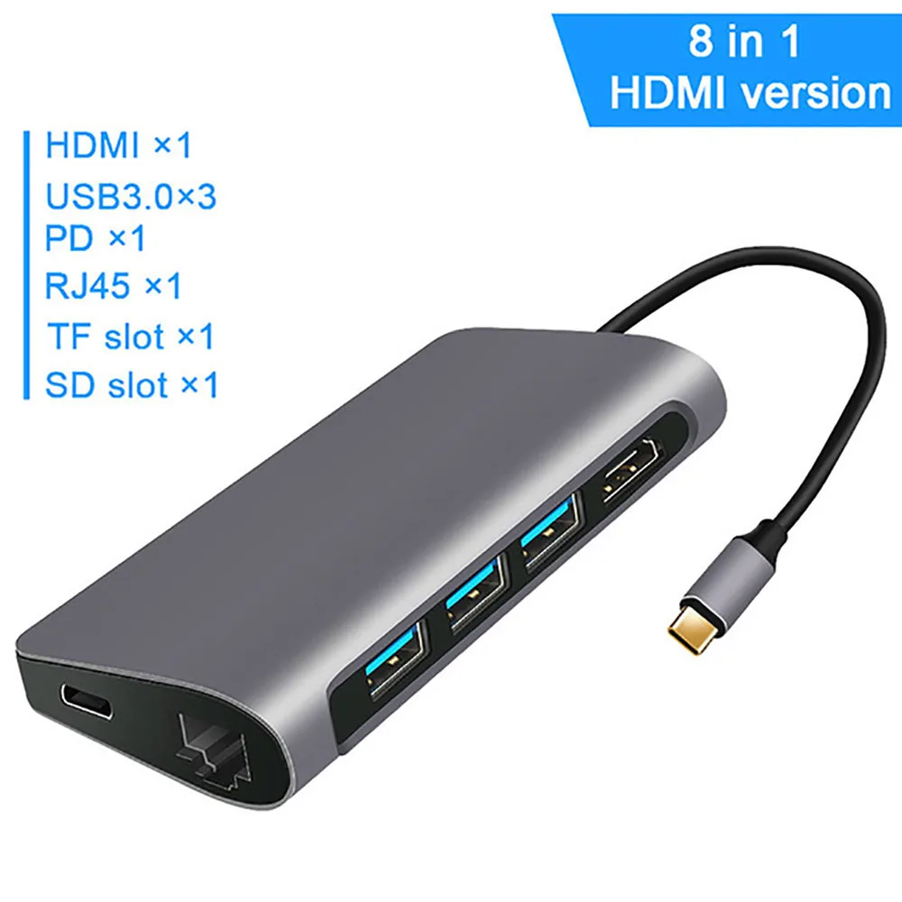 8IN1 HDMI FSU USB C концентратор с HDMI RJ45 PD зарядное устройство кардридер USB 3,0 адаптер usb-хаб для Macbook Pro Аксессуары Мульти USB 3,0 type C концентратор - Цвет: 8IN1 HDMI