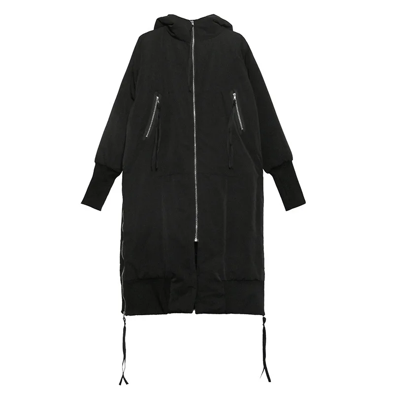 MEVGOHOT Winter Warm Hooded Zipper Bandage Streetwear Black Long Overcoat Woman Plus Size Oversized Autumn Wadded Coat HD2671 |