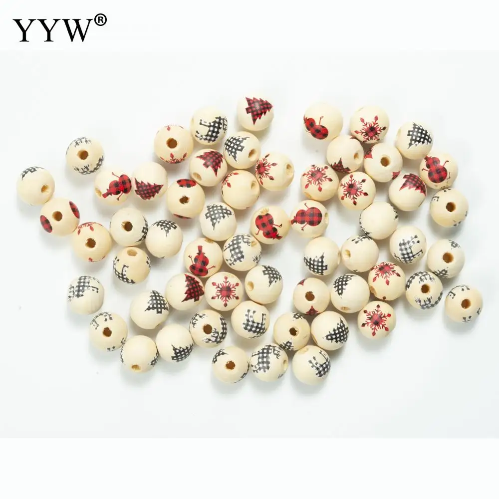 

16mm Christmas Natural Wood Beads Elk Snowflake Snowman Spacer Beads For Fashion Jewelry Making DIY Charm Bracelet Necklace #N
