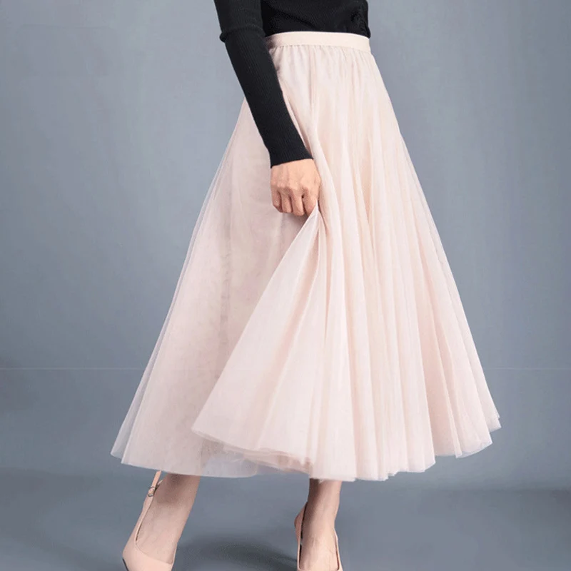 Женская винтажная юбка с высокой талией трехслойная мягкая трапециевидная макси
