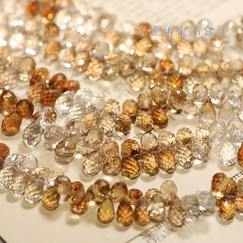 

AA loose beads yellow topaz faceted drop for DIY jewelry making FPPJ wholesale 20cm