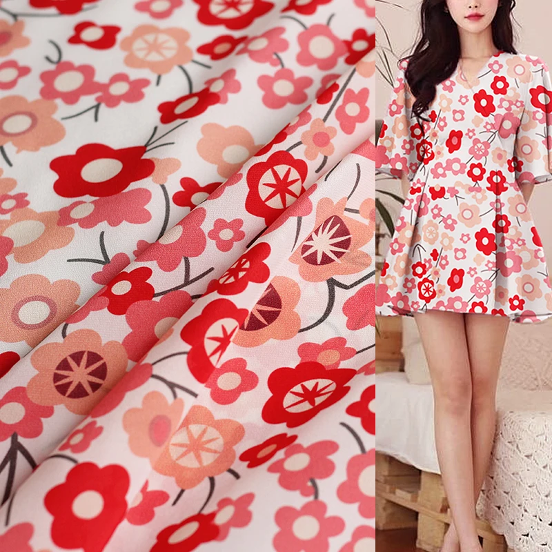 

White Waxberry 12momme Crepe De Chine Silk Digital Printed Fabric Garment Material Summer Women Dress Shirt DIY Freeshippin