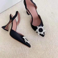 new season women shoes 95 begum sling black satin crystal slingback sandal heels wedding pumps
