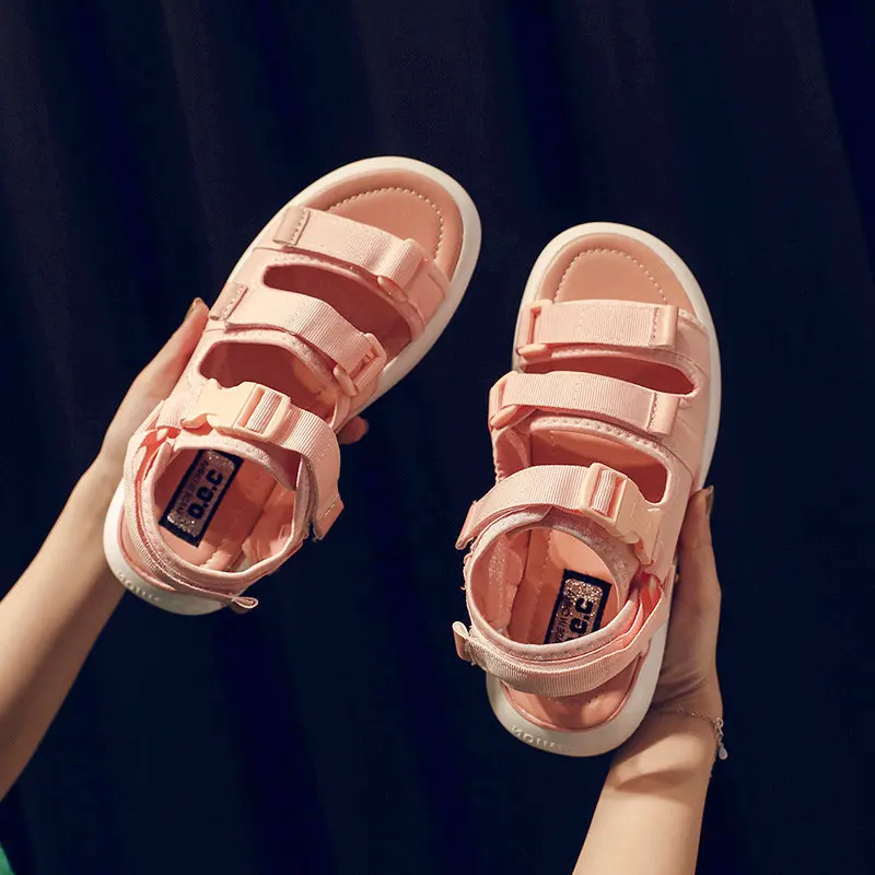 Женские сандалии на плоской подошве Fujin дышащие повседневные парусиновые с