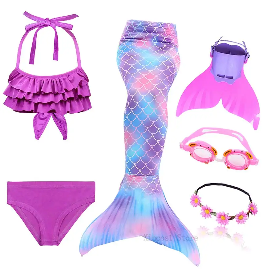 Fancy NEW the Little Mermaid Tail with Garland or With Monofin Swimsuit for Kids Girls swimmable Bathing Suit Mermaid Costume