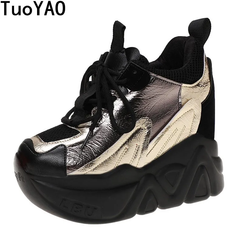 

Women High Platform Sneakers Tenis Feminino 2023 Spring Female Running Shoes 12CM Woman Sneakers Breathable Zapatos Casual Mujer
