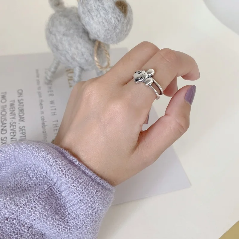 Женское кольцо с изображением ворот 925 пробы Серебряное Микки Мауса двойное